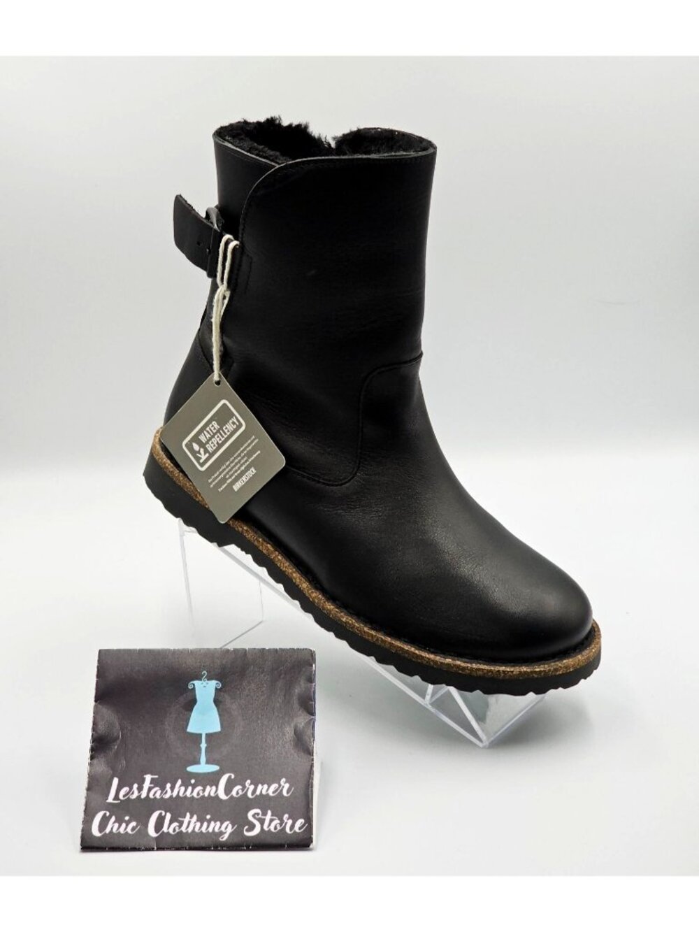 NWT Birkenstock Wo's Black Leather Uppsala Shearling Boots Sz 7.5 Men's 5 2742 - Picture 15 of 16